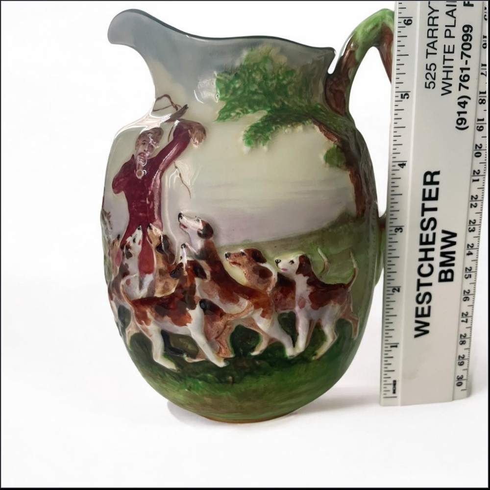 Royal Doulton Ceramic Pitcher with Hunting Scene in Ivory and Green & Gold Trim - Picture 7 of 11